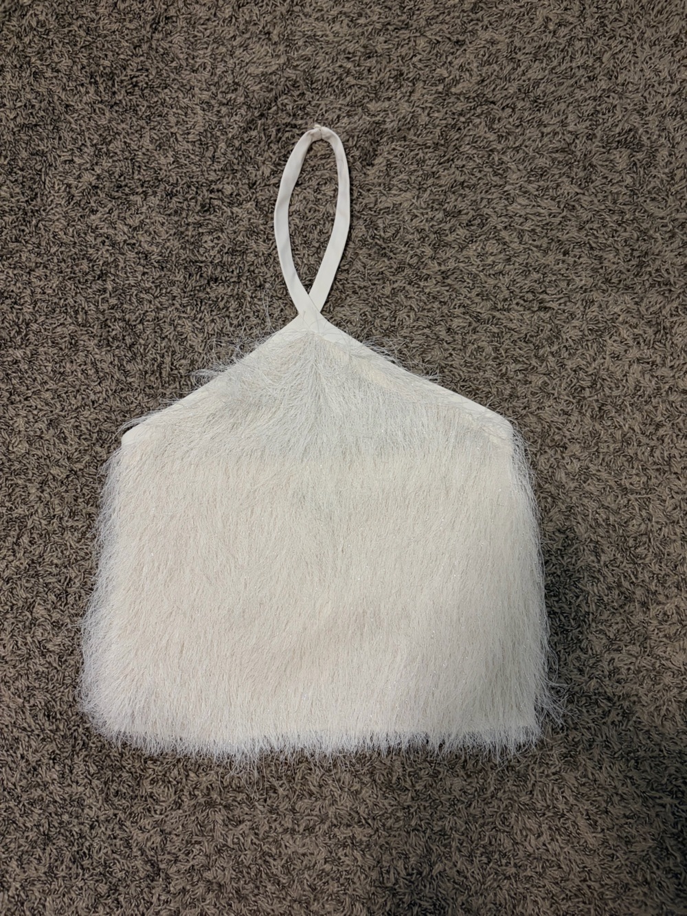Zara White Faux Fur Halter Crop Top
